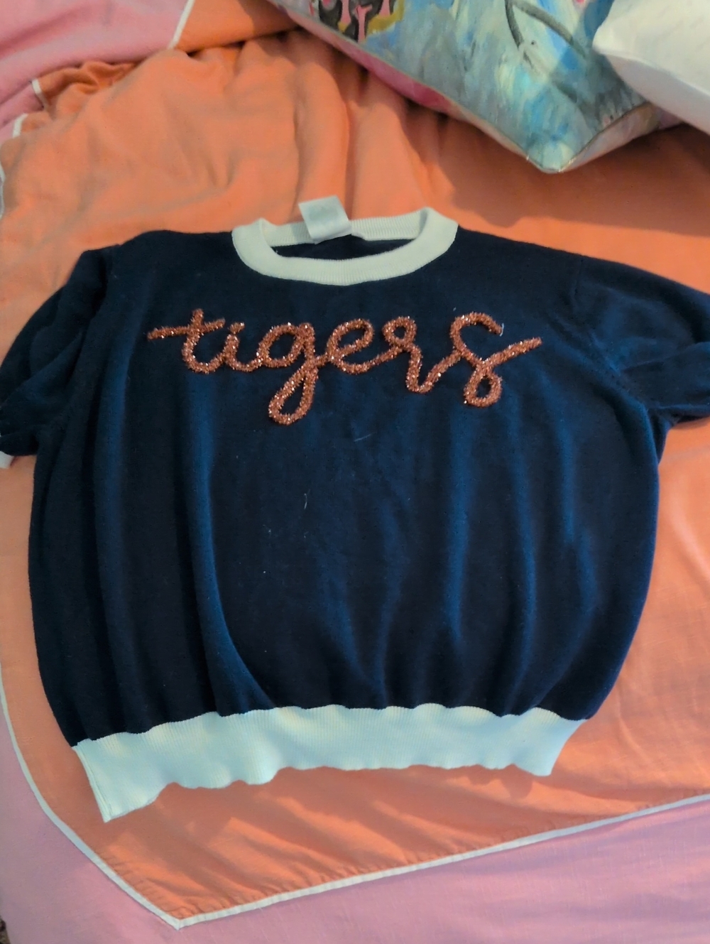Navy Auburn 'tigers' Sweater with White Trim-queen Of Sparkles